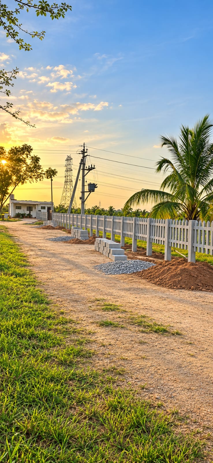 ECOVARA entrance at sunset with fencing under development